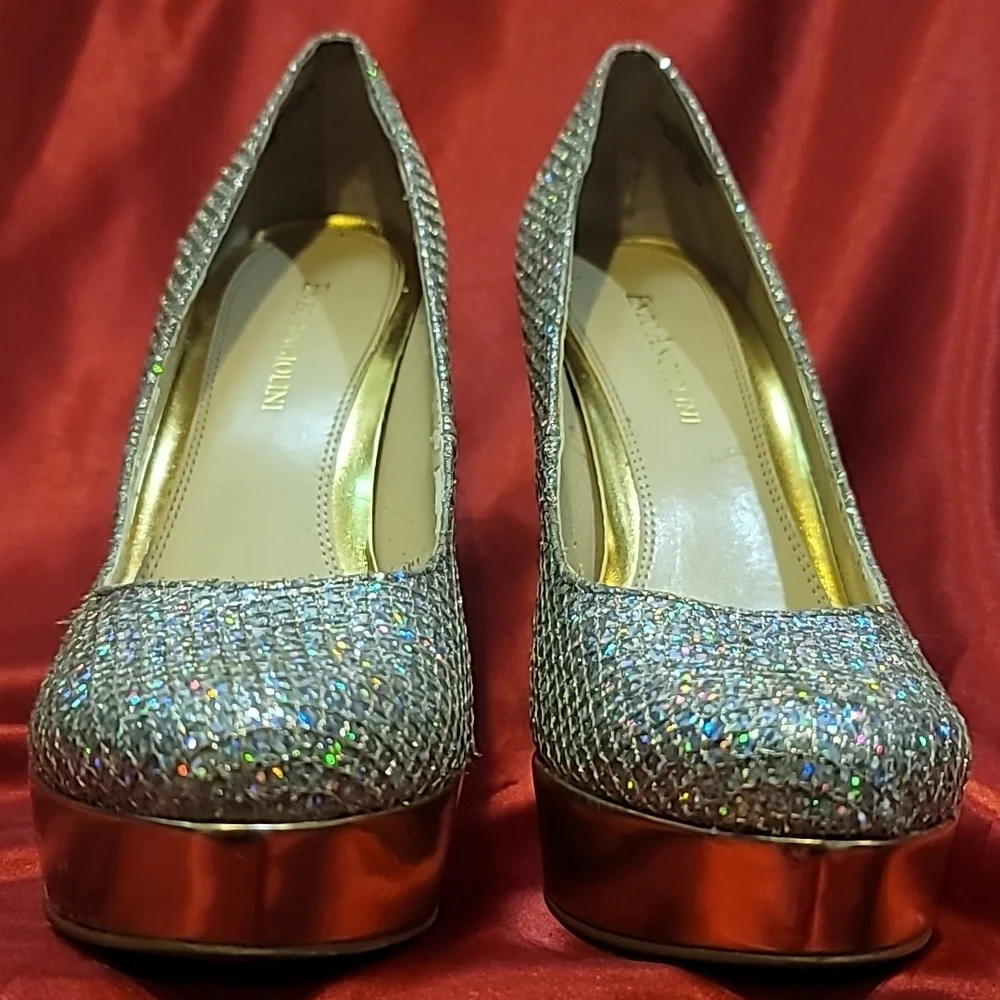 ENZO ANGIOLINI sz7.5 Smiles Easmiles platform stiletto RAINBOW GLITTER